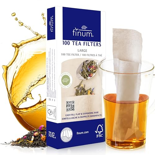 finum® 100 Tea Filters L Braun Teebeutel Für Losen Tee aus Papier Biologisch Abbaubar Teefilter Papier FSC Zertifiziert Filter Für Tassen und Kannen (48)