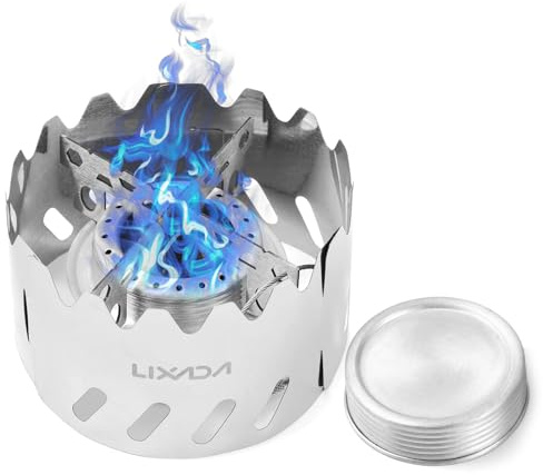 LIXADA Mini réchaud de randonnée 100 ML, brûleur à Alcool en Aluminium avec Couvercle/Support croisé/Pare-Brise, réchaud de Camping Portable pour Camping, randonnée, Survie