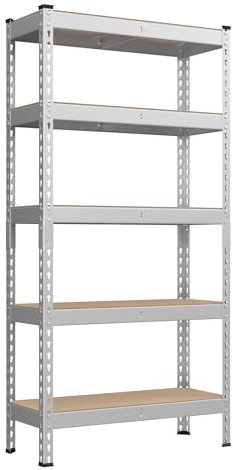 SONGMICS Schnelle Montage, Schwerlastregal, Standregal, Lagerregal, Küchenregal, Regal, 5 Ablagen, 30 x 75 x 150 cm, bis 875 kg belastbar, für Keller, Küche, Arbeitszimmer, silbern GLR300E01