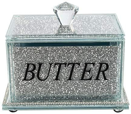 Butter Dish with Lid - Crystal Glass Silver Butter Dish with Lid - Large Butter Container Porcelain for Butter , Cheese , Storage