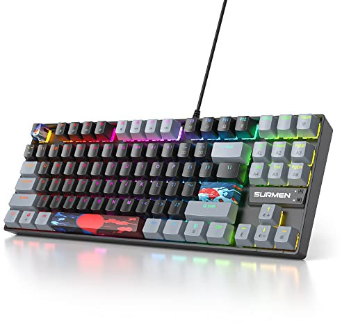 SbocKeeb Teclado mecánico para Juegos, 75% Tenkeyless Teclado Gaming con Cable y sin Teclado Numérico, Iluminación RGB，Americano QWERTY