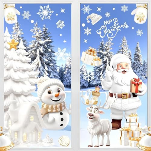Window Stickers Decoration, 9 Sheets Christmas Window Cling Decal White Stereo Static Sticker for Xmas Window Decoration