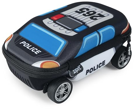 ZIPIT Polizeiauto-Federmäppchen für Jungen, Etui mit Rädern, Blau | Verspieltes Stiftebox mit echten drehbaren Rädern, Netzinnentasche, bis zu 60 Stifte, tolles Geschenk für Kinder, kratzfest
