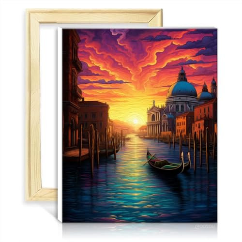 LiHEQING Ölgemälde-Set auf Leinwand, Venedig, Italien, Malen nach Zahlen, für Erwachsene und Anfänger, Wanddekoration für zu Hause, ohne Rahmen (60 x 75 cm)