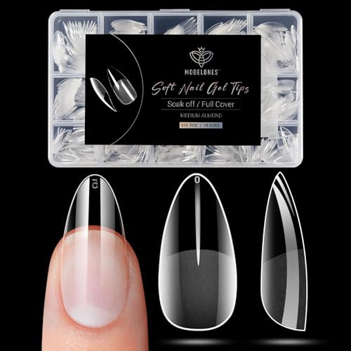Modelones Nageltips 510 Stück- Full Cover Nail Tips Set,Gel Tips Set, Pre-Buff PMMA Harz Nagelspitzen, Künstliche Nägel Zum Aufkleben Nail Art DIY, Medium Almond