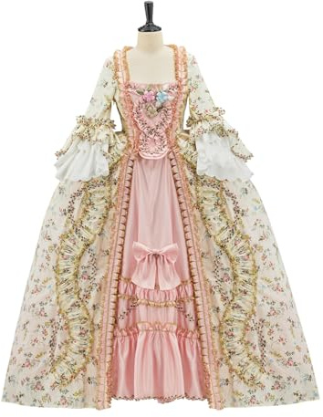 Willyacos Französische Königin Kostüm Marie Antoinette Kleid Floral 18. Jahrhundert viktorianisches Kleid Damen Rokoko Mittelalter Ballkleid (Floral, M)