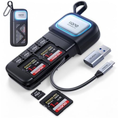 llano F15 2-in-1 High-Speed SD/Micro SD Card Reader Adapter Supports UHS-II | Holder Case, Built-in Slot Storage, Compatible with iPhone/Android/PC/MacBook/Laptop, Dual Slot, USB-C 3.2 Gen 1