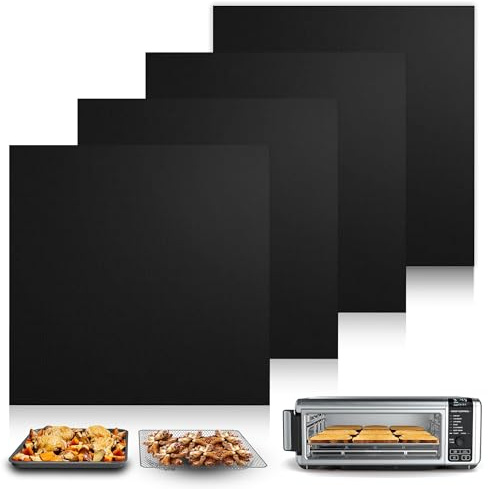 4Pcs Reusable Air Fryer Liners for Ninja, 12 × 12in Non-Stick Oven Liners for Bottom of Toaster Oven, Heavy Duty Microwave/Grill Baking Mat, 450°F Pre-Cut Square Mat for Ninja SP101/SP201/SP301/SP351