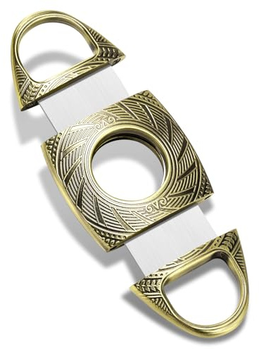 CIGARLOONG Cortador de cigarros, cortador recto de acero inoxidable, cortador de guillotina de doble hoja de calibre de hasta 57 anillos con caja de regalo (dorado)
