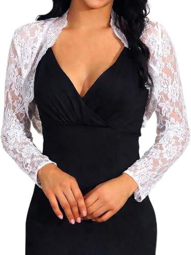 Latious Lace Bolero Shrugs for Dresses Formal Lace Jackets Long Sleeves Bridal Shrug for Women (US, Alpha, Small, Regular, Regular, White)