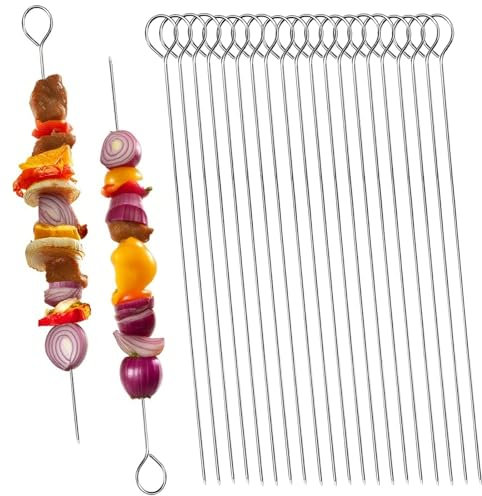30 Piezas Brochetas Metálicas de Acero Inoxidable 20 cm – Reutilizables para Barbacoa, Horno, Freidora de Aire y Parrilla – Palitos para Kebab, Carne y Verduras