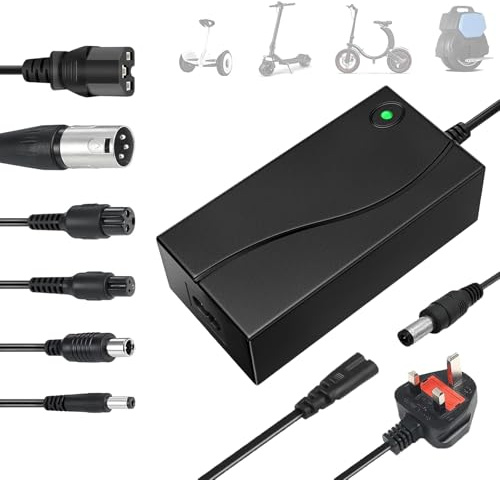 Electric Scooter Charger, 42V 2A Hoverboard Charger UK 3 Pin with 6 Connections for 36V Li-ion Batterie, for Mobility Scooter, Electric Bike, e Balance Scooter