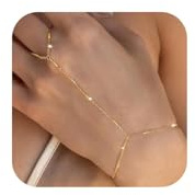Calkkrer 14K Bracciale con Anello, Catena da Mano Placcata in Oro, Gioielli da Polso Eleganti, Braccialetto con Anello per Donne, Stile Gioielli