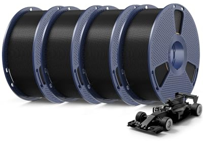 SUNLU 4KG Bundel Rapid PLA Plus 2.0 Filament, Hohe Geschwindigkeit 30-600mm/s 3D Drucker PLA+ Filament 1.75mm ±0.02 mm, 1kg Reusable Spule, 4 Spool Insgesamt (4x Schwarz)