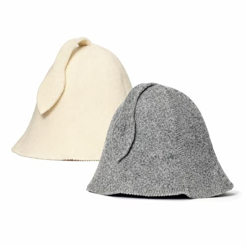 SAUNA GURU White and Grey Sauna Hat Pack of 2, 100% Organic Wool Felt Hats for Russian Banya - Protect Your Head from Heat - English Sauna eBook Guide Included