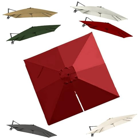 KPEGAXS 3x3m Quadrato Baldacchino per Ombrellone A Sbalzo 8 Stecche Telo di Ricambio per Ombrellone Giardino Tessuto in Poliestere Protettivo UV(Burgundy)