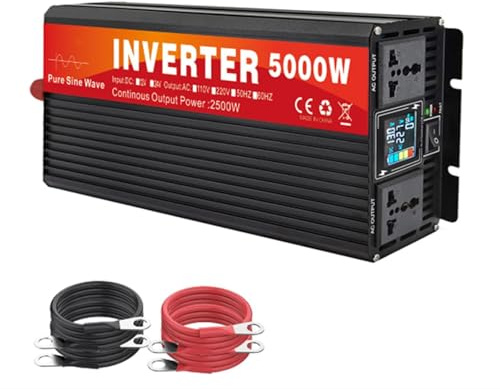 HYZHANHONG 48v to 110v 50hz,Onduleur sinusoïdal Pur 5 000 W Efficace, convertisseur de Puissance 12 V - 72 V CC vers 110 V/220 V CA avec 2 Prises CA/écran LCD Convertisseur d'énergie Solaire