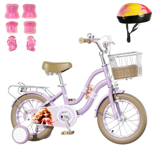 Habib Kinderfahrrad Mädchen 12 14 16 Zoll Retro, Korb Helm Schutzset Pumpe | Größe nach Körpergröße: 12 Zoll 85–105 cm, 14 Zoll 100–120 cm, 16 Zoll 115–130 cm. Sattel ab 47 cm