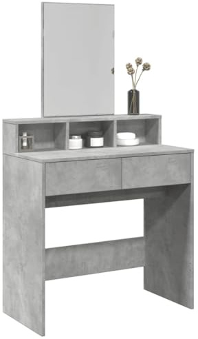 Toletta con Specchio in Legno e Vetro, Design Funzionale, Postazione Trucco, Postazione Make Up e Toilette da Trucco, Adatta per Camera da Letto e Camera Make Up, Grigio Cemento, 80x41x144.5 cm