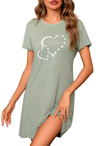 Leversic Chemise de Nuit Manches Courtes Coton Vêtements de Nuit Tee Shirt Grande Taille Doux et Lisse Vert Menthe M