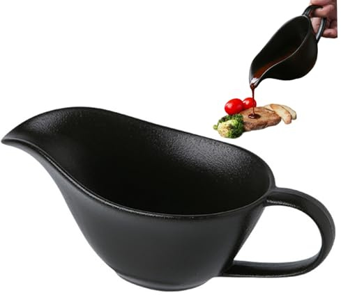 Salsera, Vertedor de de Cerámica de 200 Ml con Pico y Mango - Taza de para Restaurante de Hotel en Casa, Negro