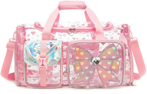 Borsone Palestra Bambina Iniziale Trasparente– Borsa Piscina con Scomparto Scarpe – Borsa da Viaggio Ragazza per Danza, Nuoto e Sport – Duffel Bag