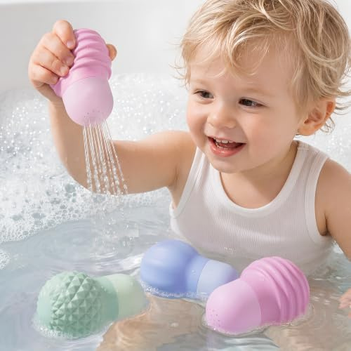 Plintovera Baby Badespielzeug, 3 STK. Schwimmende Badewannen Spielzeuge für Babys 1-3, strukturiertes Fidget Set, beruhigende Quetschbirne Geschenke ab 1 Jahr