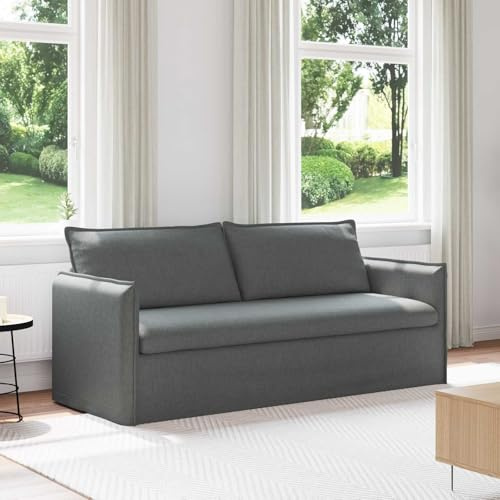 Augerqir Sofá Gris Oscuro Tela 196 x 82 x 85 cm Dos Plazas con Marco Metal y Reposabrazos de Madera Ergonómico Resistente para Salón Oficina Conjunto de Tapicería Modular con Cómodo Acolchado