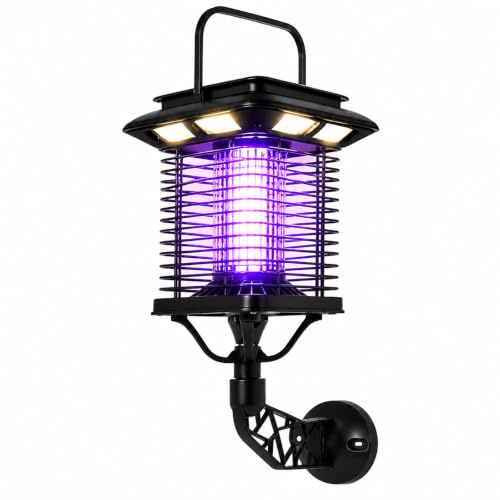 Matamoscas solar para exteriores, impermeable, eléctrico, matamoscas para exteriores, jardín, moscas, solar y recargable por USB, para patio, campamento (amarillo, iluminación)