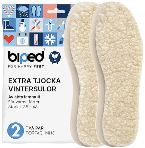 biped 2 par lammullssulor - Extra tjocka sulor tillverkade av äkta lammull - Värmande sulor för män och kvinnor z1015(43)