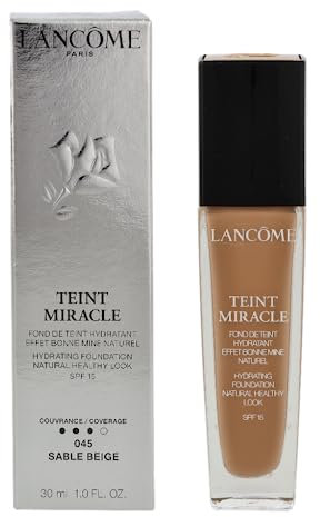 Lancôme Teint Miracle 045 Sable Beige, feuchtigkeitsspendende Foundation in Beige mit mittlerer Deckkraft, langanhaltender Glow, 30ml