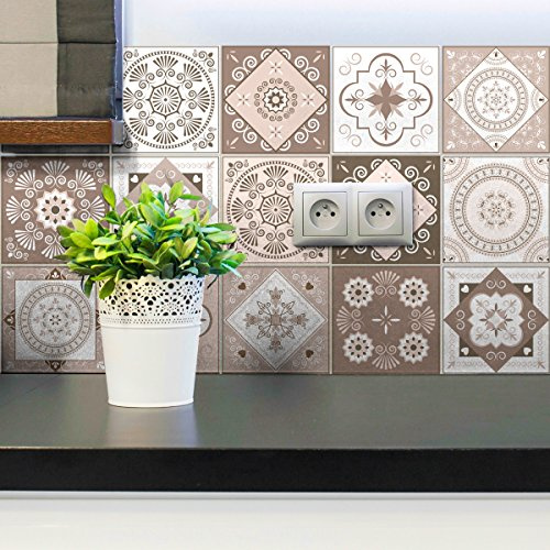 15 självhäftande kakelklistermärken | cementplattor – mosaik, väggkakel badrum och kök | självhäftande cementplattor – azulejos – 10 x 10 cm – 15 stycken