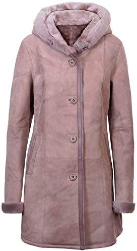 Infnity Leather Damen Elegante Taupe Mit Kapuze Wildleder Merino Shearling Schaffell Jacke