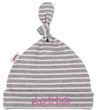 Babymütze/Zipfelmütze mit Namen personalisiert * Ringel grau-rosa