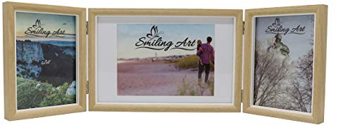 Smiling Art Cornice portafoto Pieghevole per 3 Foto in Formato Orizzontale e Verticale (Beige, 2 x 13 x 18 cm + 1 x 15 x 20 cm)