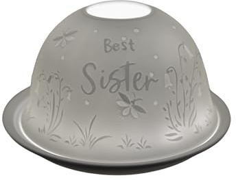 Nordic Lights Best Sister Porcelain Tealight Holder Dome | Candle Holder Projecting a 3D Image Use With Scented Candle, LED Light | Room Decor Lights | Shade & Plate Set with Gift Box