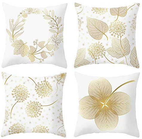 ARNTY Fundas de Cojines 45x45cm, 4 Fundas Cojines Decorativos para Sofa Terciopelo Sencillo y Decorativo Cojines Hojas para Sofá Camas Dormitorio Coche