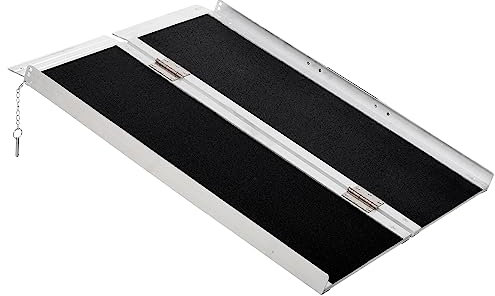 HOMCOM Rollstuhlrampe 2-Fach klappbar 91 cm bis 270 kg Belastbar Aluminium rutschfeste Rampe Tragbar Auffahrrampe für Rollstuhl, Treppen, Zuhause, Stufen
