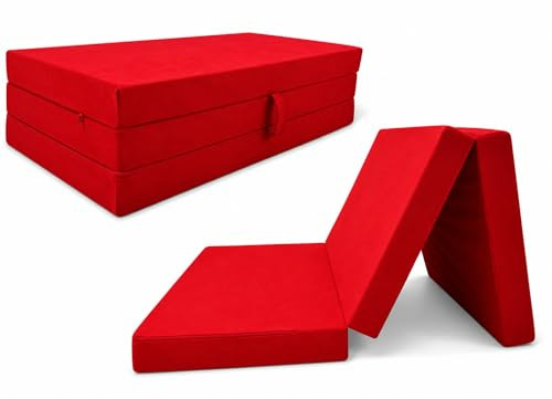 Odolplusz Klappmatratze Faltmatratze Klappbett - Made IN EU - als Matratze Gästebett Gästematratze einsetzbar (Rot, 80 x 200 cm)