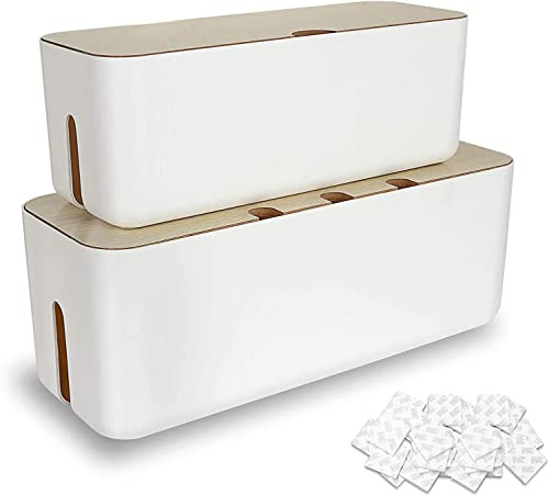 SHANQIAN Lot 2 Boîte Cache Câble, Grand Boîte de Rangement Câbles Electriques avec Bois Couvercle, Boite Cache Multiprise pour Protection de Câble et Multiprise Electrique