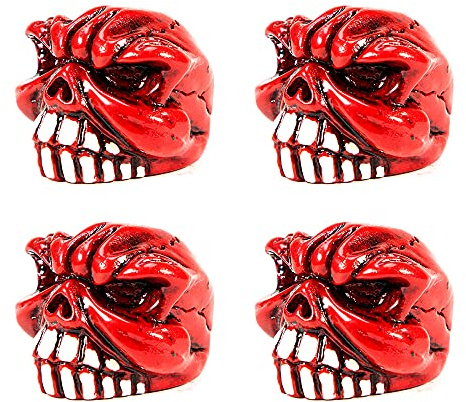Ventilkappen für Auto-Luftventile, Totenkopf-Design, passend für die meisten Fahrzeuge, LKW-Motorräder, Fahrräder (C01837/rot), 4 Stück
