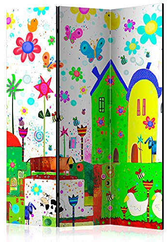 murando - Paravent Raumteiler Kinder, 135x172 cm, 3-teilig, Wohnzimmer | Mobiler Sichtschutz, sofort einsatzbereit, Holzrahmen, ideal fürs Wohnzimmer oder Büro, geruchsneutral, lichtbeständig
