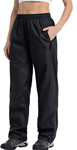 Women's Rain Pants Waterproof Hiking Pants, Lightweight Windproof Rain Over Pants for Golf, Fishing, Hiking, Outdoor Work (Black, XS)