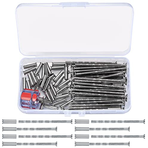 80 Stück M3 Hülsenschrauben mit Hülse (40 Schrauben + 40 Bolzen), vernickelte Verbindungshülsen, Türgriffschrauben, mit Mini-Schraubendreher