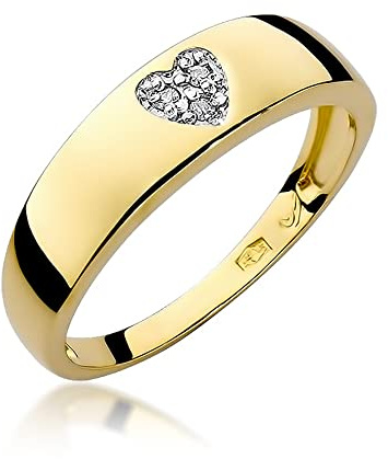 MARKO Herzförmiger Damenring aus Gold mit 0,03 Karat Diamanten, 14 Karat Gold (585) | Goldring mit Box | Goldring für Damen (Gelbgold, 61 (19.5))