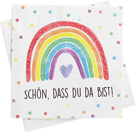 CALLUNA – Servietten für Geburtstage, Partys und Feiern – 20 Stück – 33 x 33 cm, gefalzt auf 16,5 x 16,5 cm – mit schönem Regenbogen-Motiv und Spruch – nachhaltige Produktion und chlorfrei gebleicht