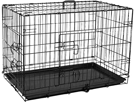 Hundekäfig klappbar Transportkäfig mit 2 Türen Metall Transportkäfig Auto Hundebox Tierkäfig mit Bodenschale 121 x 74 x 81 cm Tiertransportbox Gitterbox