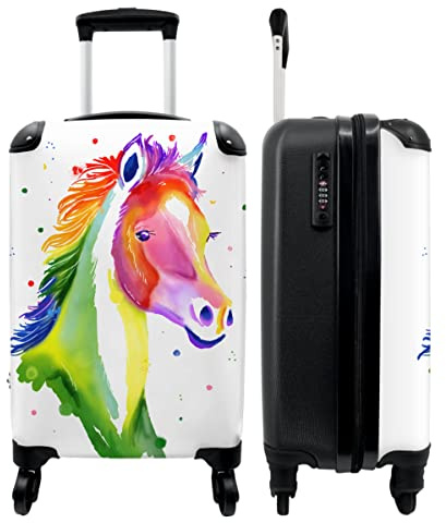 NoBoringSuitcases.com® Kindertrolley Mädchen Carry on Luggage Trolli Handgepäck Koffer Geschenk - Pferde - Regenbogen - 55x35x20cm