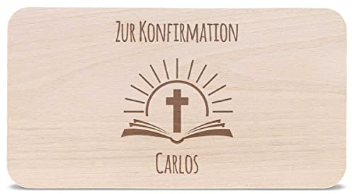 GRAVURZEILE Tagliere per la colazione con incisione – Cresima Bibbia – Personalizzato con nome – Idea regalo per Cresima Comunione per ragazze e ragazzi – 100% legno di faggio