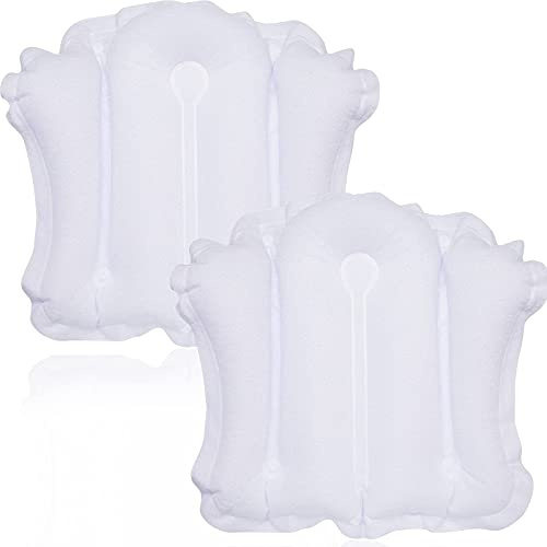 PMELCXD 2 Pieces Large Inflatable Bath Pillow for Tub Pillows for Bath Terry Cloth Bath Pillow Neck Support Spa Pillow with Suction Cup for Bathtub, Hot Tub